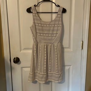 White and lavender spring dress.